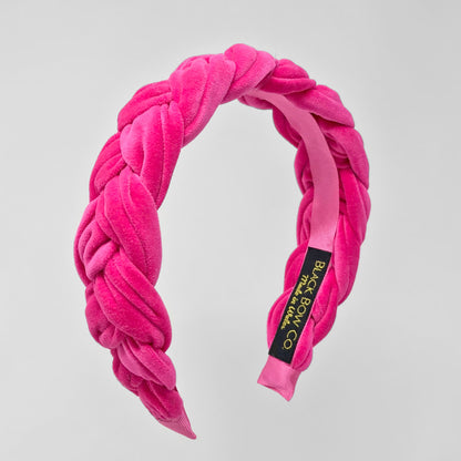 Hot pink plaited velvet headband 