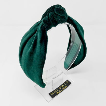 dark green velvet headband, knotted dark green velvet headband 