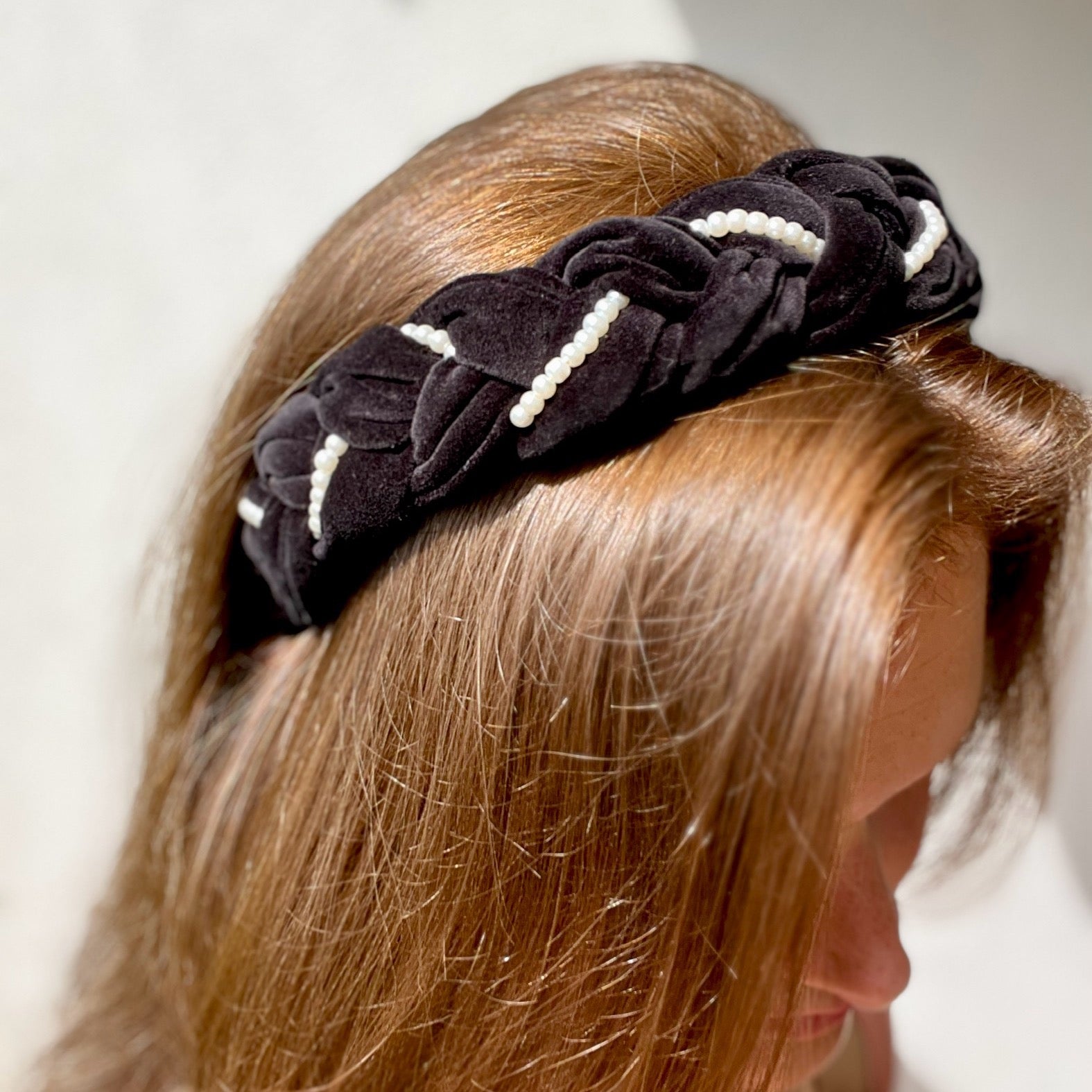 Black authentic satin braided headband | Headband women | Black braid hairband | Plaited headband |