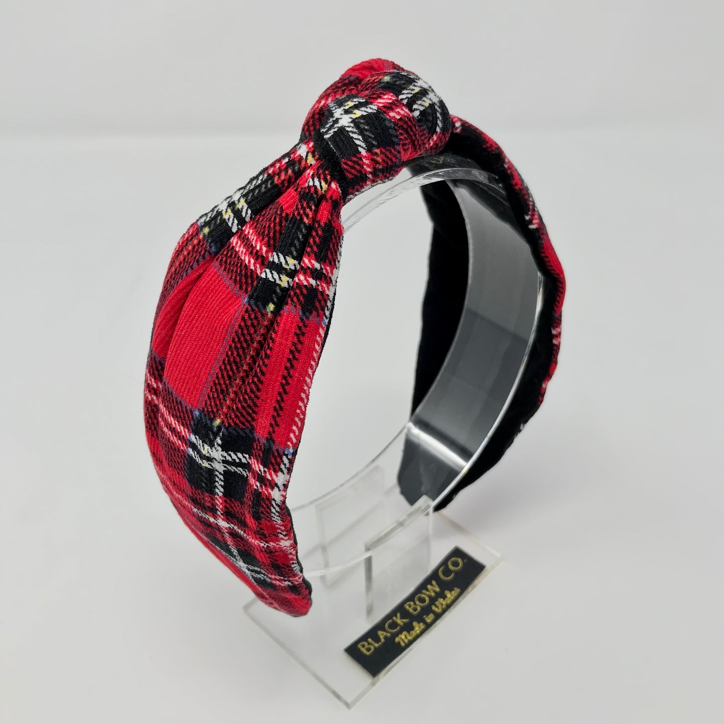 Red plaid knotted headband 