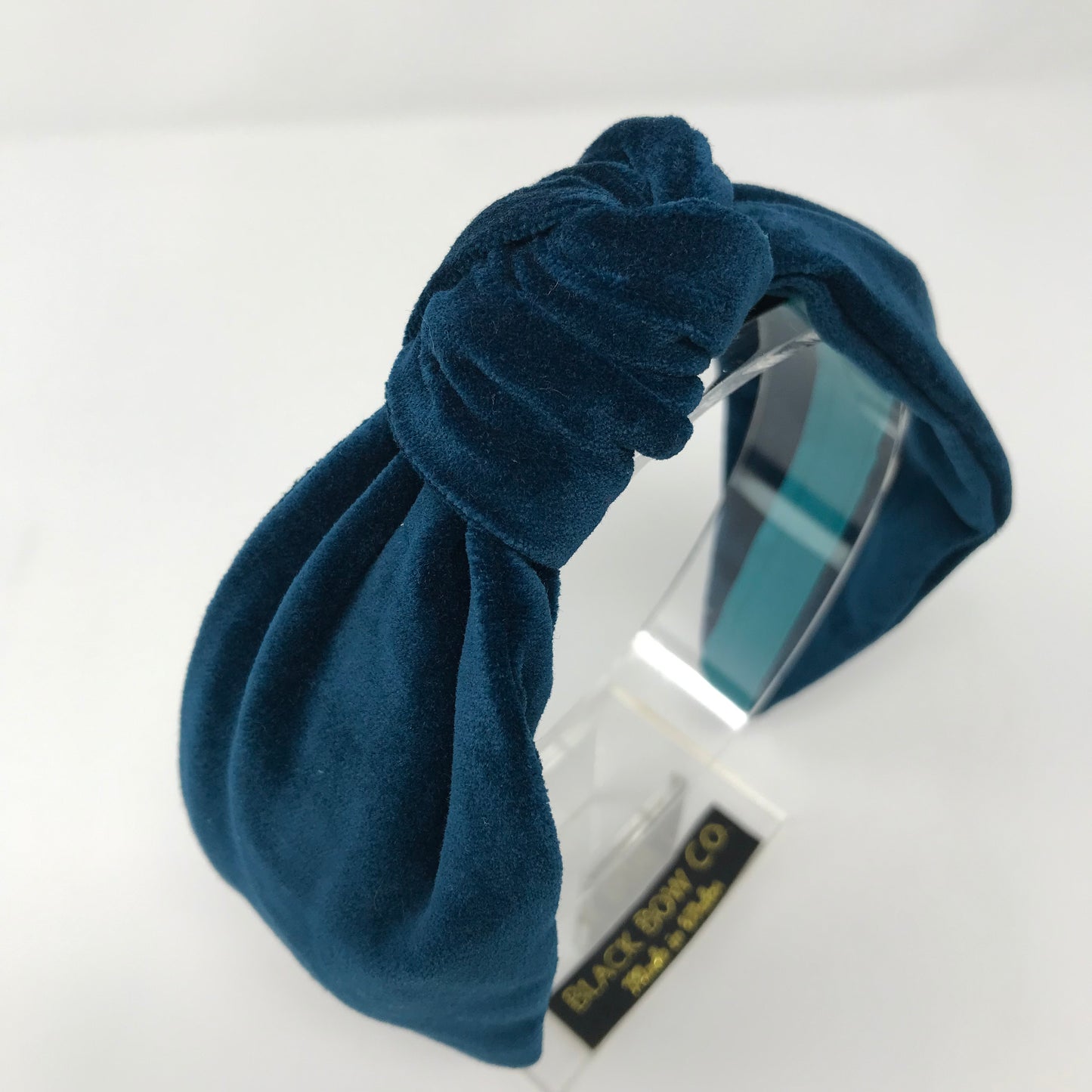 velevt knotted headband in teal green 