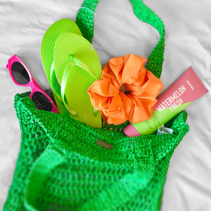 summer holiday neon accessories with a neon orange giant scrunchie